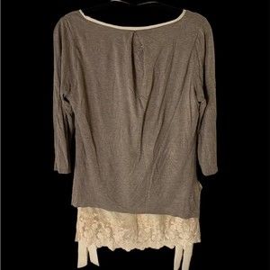 LC Lauren Conrad Beige & Rose Pink 3/4 Sleeve Lace Layer Pullover Top Size M